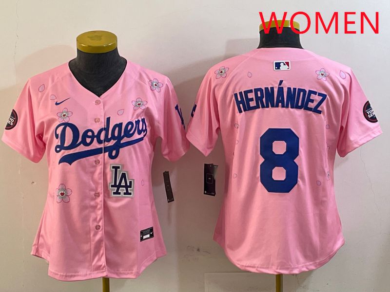 Women Los Angeles Dodgers #8 Hernandez Pink Sakura Edition 2025 Nike MLB Jersey style 9->women mlb jersey->Women Jersey